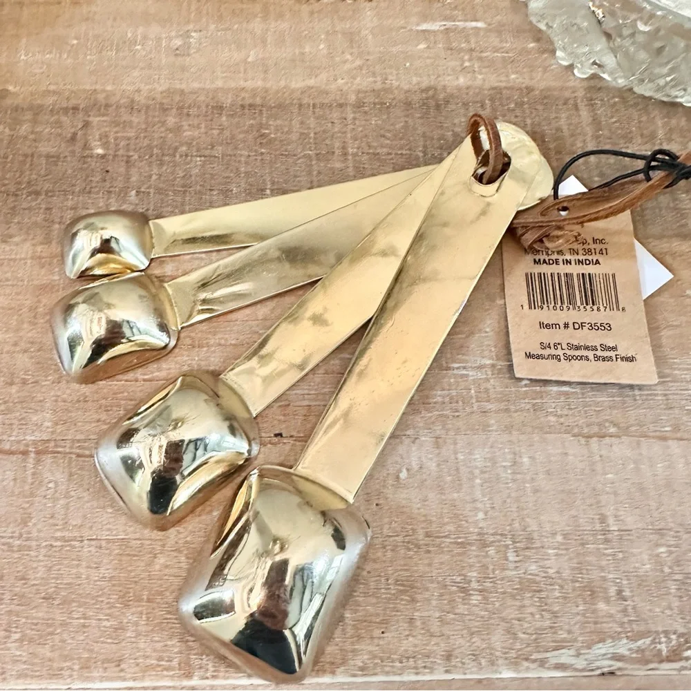 Stainless Steel Measuring Spoons Brass Finish Petina Pinch Dash Tad Smidgen  NWT